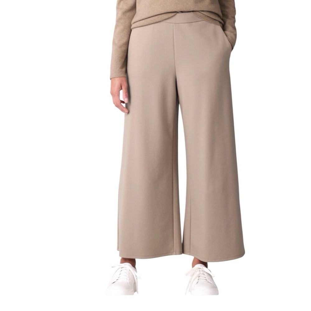 Eileen Fisher Lightweight Ponte Wide Leg Crop Pants Womens Size XS Khaki Casual